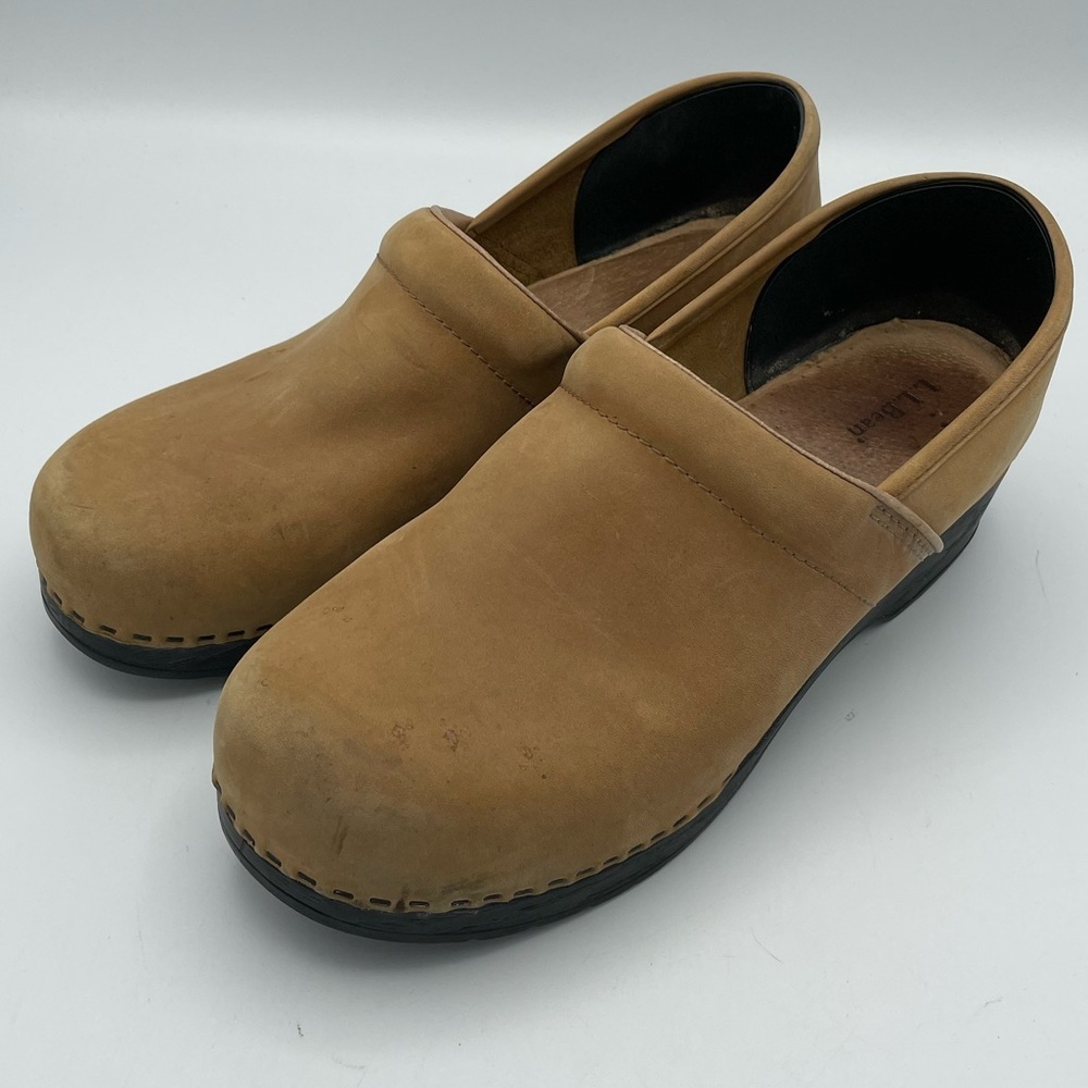 LL Bean womens clogs tan leather beige size 43 med or 12 mules